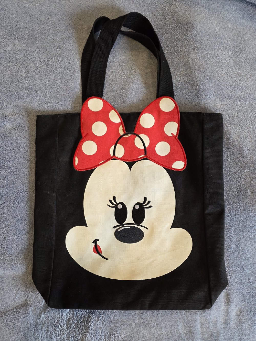 Black Disney Minnie/Mickey Mouse Flip Face Canvas Stitched Tote Bag